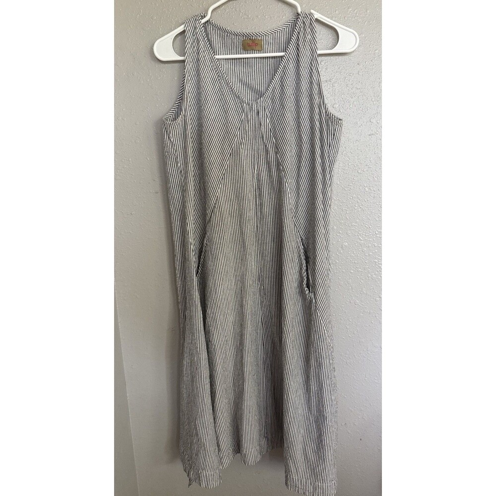 Tulip Gray White Striped Lightweight Tank Dress Lagenlook, XL with pockets